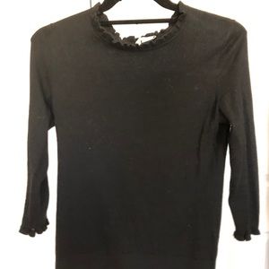 Kate Spade Black Ruffle Neck/Sleeve Top